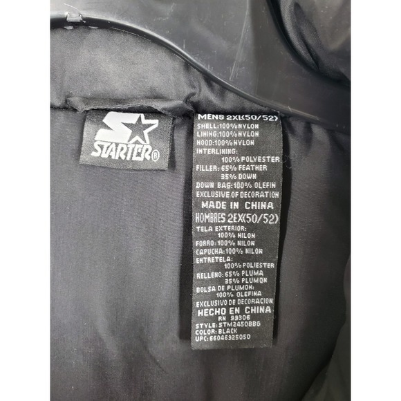 Starter Down Feather Puffer Vest Jacket Mens 2XL 50/52 Black Zip Up Winter - Picture 2 of 11